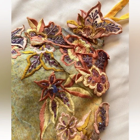 Vintage 100% Silk Dress Vintage Cache Rainbow Dress Prom Vintage Beaded Dress - Picture 10 of 17